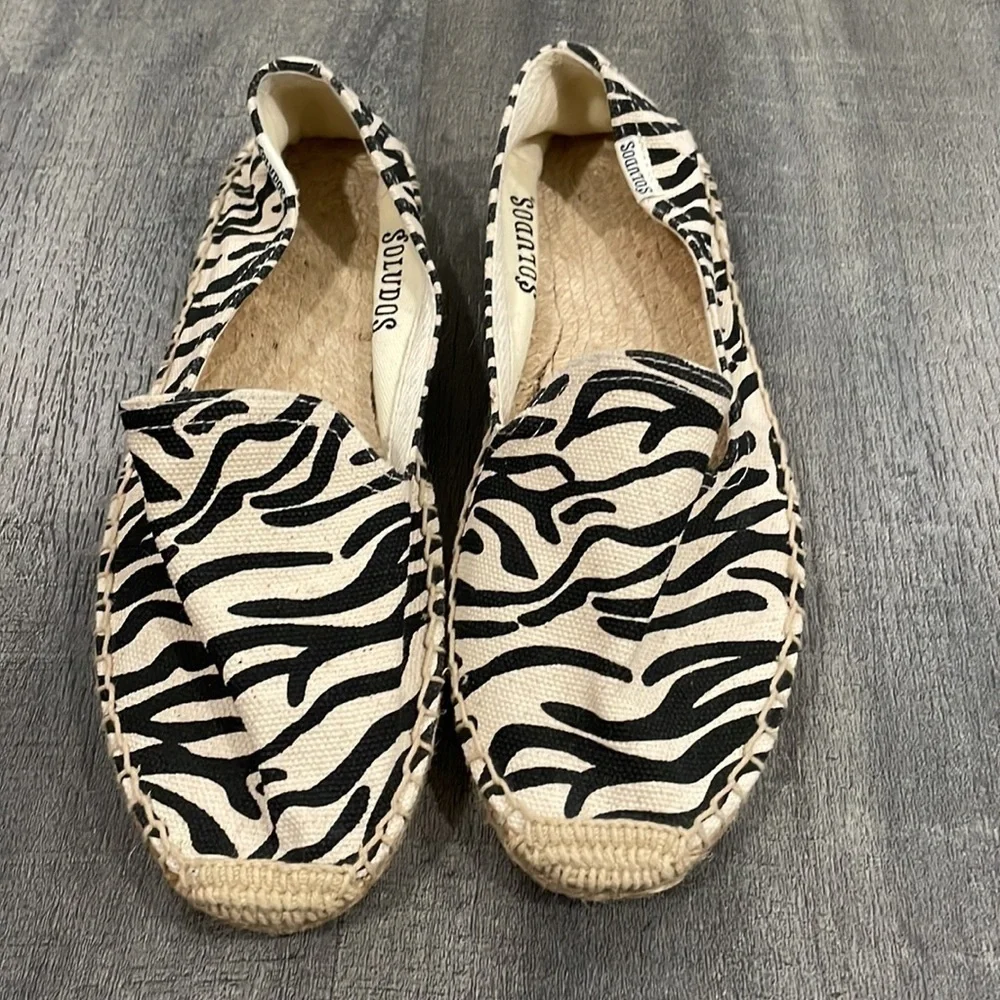 Soludos Canvas Zebra Stripe Smoking Slipper Espadrilles size 7